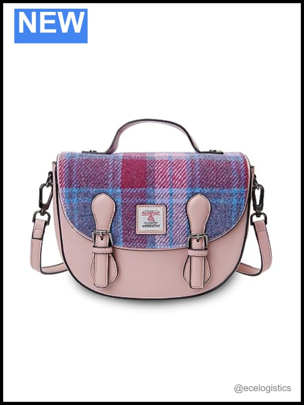 Vegan Leather Satchel with Harris Tweed Panel - Eco-Friendly Ladies Handbag